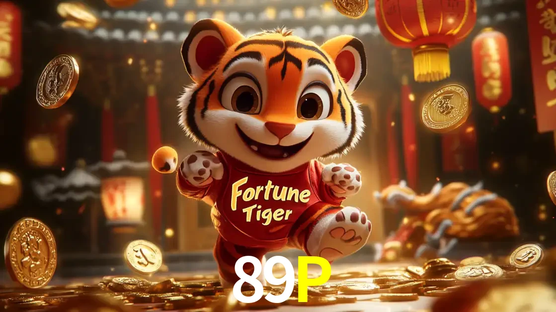 O alegre personagem do Fortune Tiger correndo sobre um caminho de moedas de ouro, simbolizando os grandes prêmios e a diversão do popular jogo de slot do 89P.
